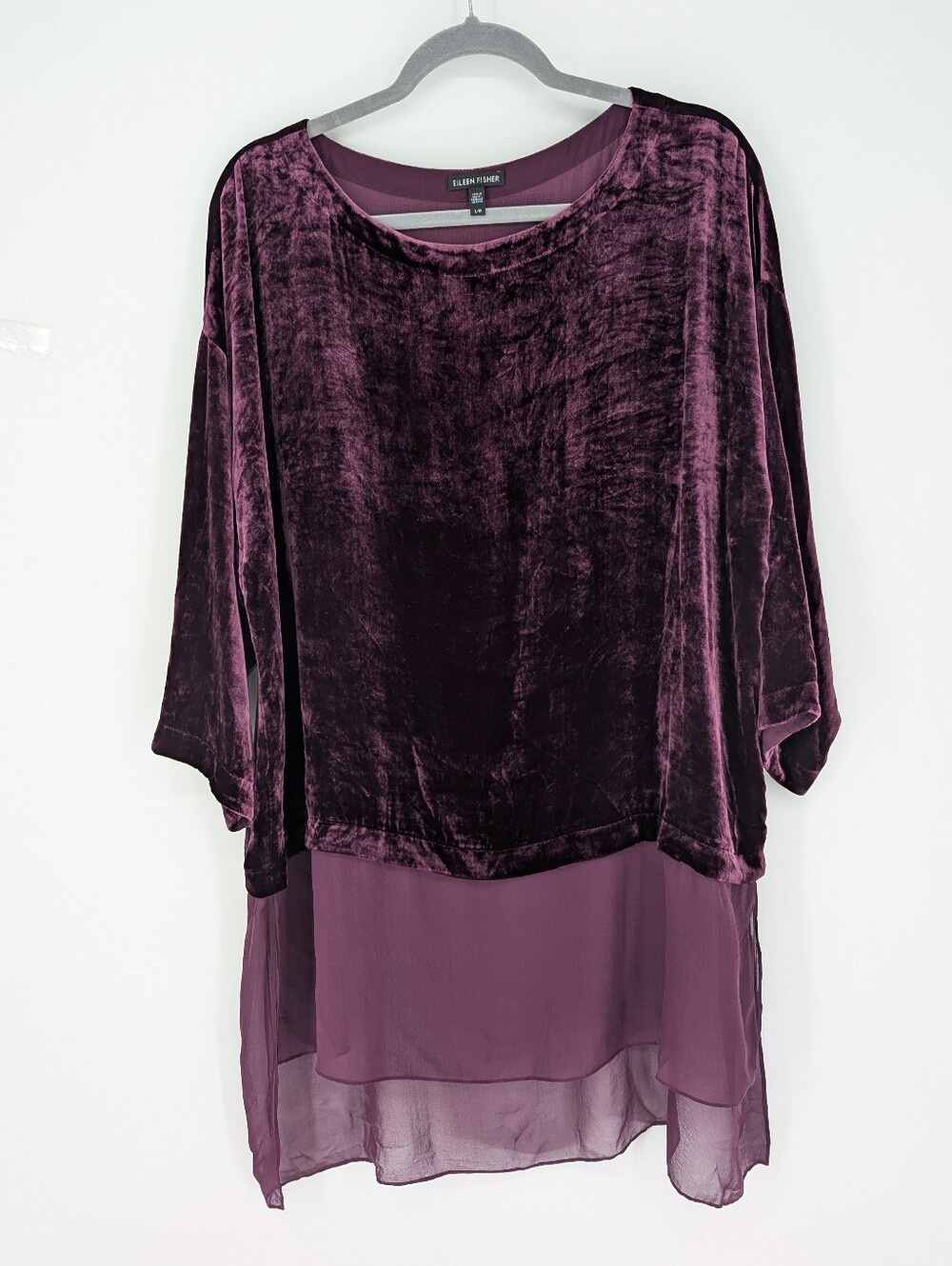 Eileen Fisher Velvet & Silk Tunic Top Large Purple Flowy Lagenlook - Picture 2 of 7